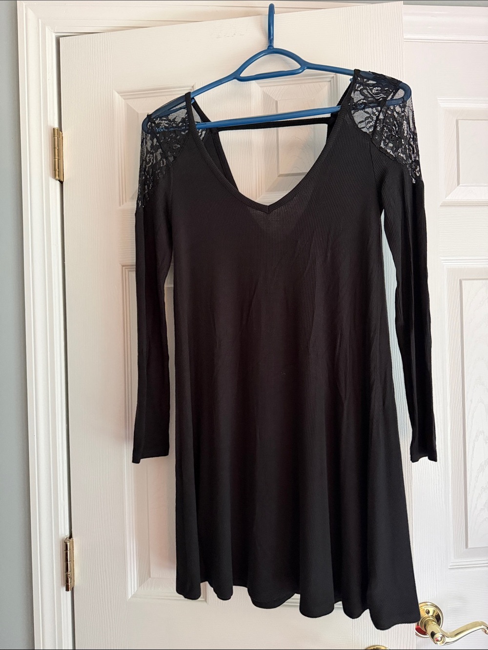 American Eagle Outfitters Black Lace-Shoulder Mini Dress